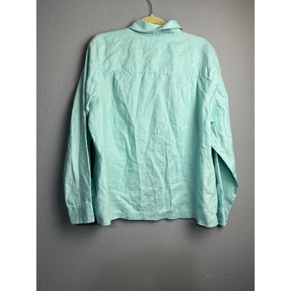 Pendleton Womens XL Aqua Blue 100% Linen Long Sleeve Button Down Shirt Retro - Picture 4 of 9